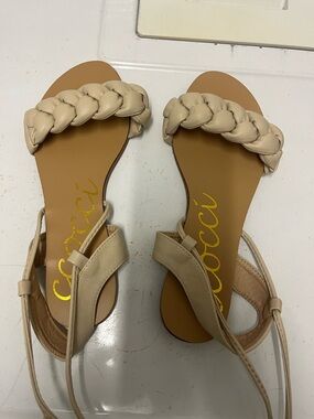 CCOCCI Cream Braided Strap Ankle Tie Sandals